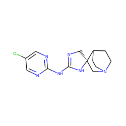 Clc1cnc(NC2=NC[C@]3(CN4CCC3CC4)N2)nc1 ZINC000210828493