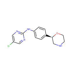 Clc1cnc(Nc2ccc([C@@H]3CNCCO3)cc2)nc1 ZINC000149933609