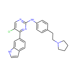 Clc1cnc(Nc2ccc(CCN3CCCC3)cc2)nc1-c1ccc2cc[nH]c2c1 ZINC000028821341