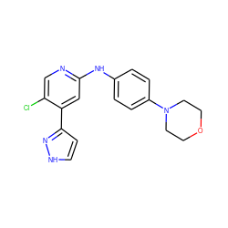 Clc1cnc(Nc2ccc(N3CCOCC3)cc2)cc1-c1cc[nH]n1 ZINC000071405029