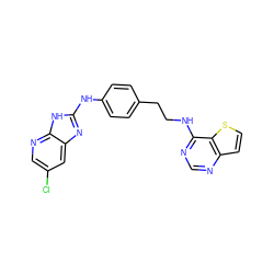 Clc1cnc2[nH]c(Nc3ccc(CCNc4ncnc5ccsc45)cc3)nc2c1 ZINC000049109909