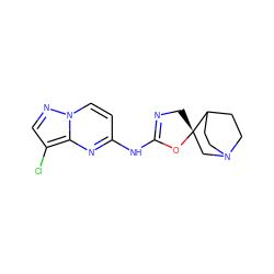 Clc1cnn2ccc(NC3=NC[C@@]4(CN5CCC4CC5)O3)nc12 ZINC001772590069