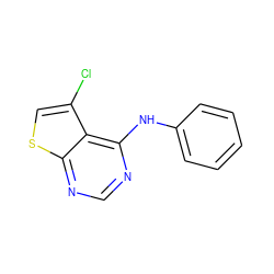 Clc1csc2ncnc(Nc3ccccc3)c12 ZINC000059289772