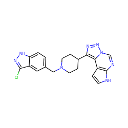 Clc1n[nH]c2ccc(CN3CCC(c4nnn5cnc6[nH]ccc6c45)CC3)cc12 ZINC001772639090