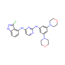 Clc1n[nH]c2cccc(Nc3ccnc(Nc4cc(N5CCOCC5)cc(N5CCOCC5)c4)n3)c12 ZINC000064504097