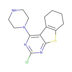 Clc1nc(N2CCNCC2)c2c3c(sc2n1)CCCC3 ZINC000036276693