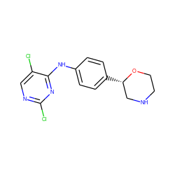 Clc1ncc(Cl)c(Nc2ccc([C@H]3CNCCO3)cc2)n1 ZINC000149914044