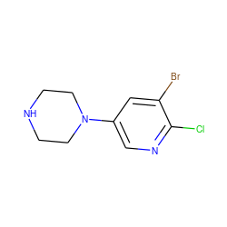 Clc1ncc(N2CCNCC2)cc1Br ZINC000013703893