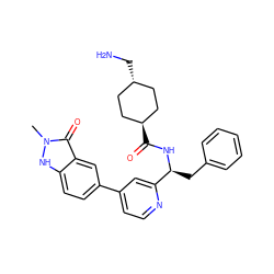 Cn1[nH]c2ccc(-c3ccnc([C@H](Cc4ccccc4)NC(=O)[C@H]4CC[C@H](CN)CC4)c3)cc2c1=O ZINC000653727896