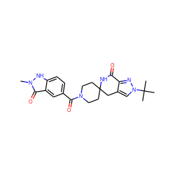 Cn1[nH]c2ccc(C(=O)N3CCC4(CC3)Cc3cn(C(C)(C)C)nc3C(=O)N4)cc2c1=O ZINC000261079132