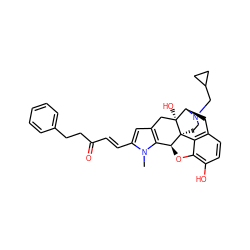 Cn1c(/C=C/C(=O)CCc2ccccc2)cc2c1[C@@H]1Oc3c(O)ccc4c3[C@@]13CCN(CC1CC1)[C@H](C4)[C@]3(O)C2 ZINC000058591811