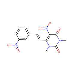 Cn1c(/C=C/c2cccc([N+](=O)[O-])c2)c([N+](=O)[O-])c(=O)n(C)c1=O ZINC000004591005