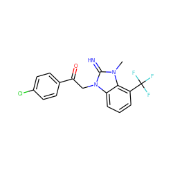 Cn1c(=N)n(CC(=O)c2ccc(Cl)cc2)c2cccc(C(F)(F)F)c21 ZINC000029128099