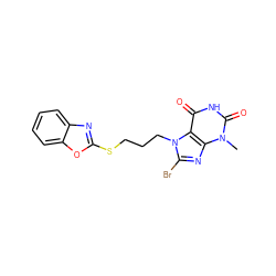 Cn1c(=O)[nH]c(=O)c2c1nc(Br)n2CCCSc1nc2ccccc2o1 ZINC000017440293