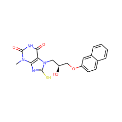 Cn1c(=O)[nH]c(=O)c2c1nc(S)n2C[C@H](O)COc1ccc2ccccc2c1 ZINC000100630099