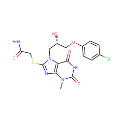 Cn1c(=O)[nH]c(=O)c2c1nc(SCC(N)=O)n2C[C@H](O)COc1ccc(Cl)cc1 ZINC000002055843