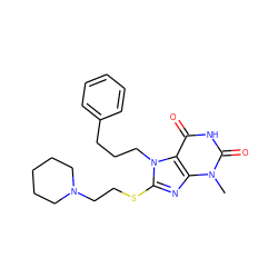 Cn1c(=O)[nH]c(=O)c2c1nc(SCCN1CCCCC1)n2CCCc1ccccc1 ZINC000004103115