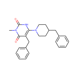 Cn1c(=O)[nH]c(N2CCC(Cc3ccccc3)CC2)c(Cc2ccccc2)c1=O ZINC000006161074