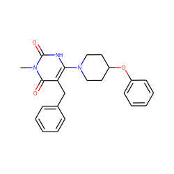 Cn1c(=O)[nH]c(N2CCC(Oc3ccccc3)CC2)c(Cc2ccccc2)c1=O ZINC000028707962