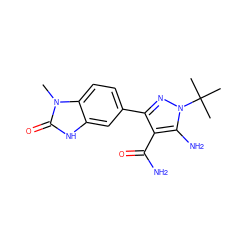 Cn1c(=O)[nH]c2cc(-c3nn(C(C)(C)C)c(N)c3C(N)=O)ccc21 ZINC000103252540