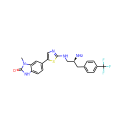 Cn1c(=O)[nH]c2ccc(-c3cnc(NC[C@@H](N)Cc4ccc(C(F)(F)F)cc4)s3)cc21 ZINC000049035162