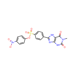 Cn1c(=O)[nH]c2nc(-c3ccc(S(=O)(=O)Oc4ccc([N+](=O)[O-])cc4)cc3)[nH]c2c1=O ZINC000013559499