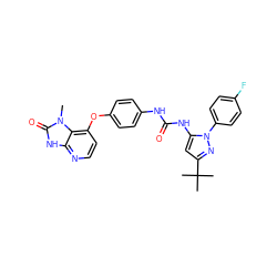 Cn1c(=O)[nH]c2nccc(Oc3ccc(NC(=O)Nc4cc(C(C)(C)C)nn4-c4ccc(F)cc4)cc3)c21 ZINC000035975164