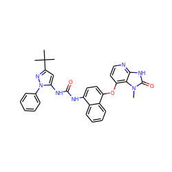 Cn1c(=O)[nH]c2nccc(Oc3ccc(NC(=O)Nc4cc(C(C)(C)C)nn4-c4ccccc4)c4ccccc34)c21 ZINC000049780921