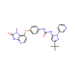 Cn1c(=O)[nH]c2nccc(Oc3ccc(NC(=O)Nc4cc(C(C)(C)C)nn4-c4cccnc4)cc3)c21 ZINC000049109784