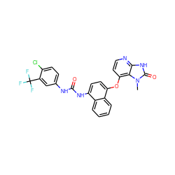 Cn1c(=O)[nH]c2nccc(Oc3ccc(NC(=O)Nc4ccc(Cl)c(C(F)(F)F)c4)c4ccccc34)c21 ZINC000049881816