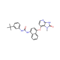 Cn1c(=O)[nH]c2nccc(Oc3ccc(NC(=O)Nc4cccc(C(C)(C)C)c4)c4ccccc34)c21 ZINC000040952815