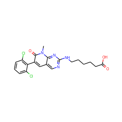 Cn1c(=O)c(-c2c(Cl)cccc2Cl)cc2cnc(NCCCCCC(=O)O)nc21 ZINC000003815559