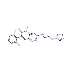 Cn1c(=O)c(-c2c(Cl)cccc2Cl)cc2cnc(NCCCn3ccnc3)cc21 ZINC000021289538