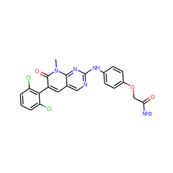 Cn1c(=O)c(-c2c(Cl)cccc2Cl)cc2cnc(Nc3ccc(OCC(N)=O)cc3)nc21 ZINC000028120597