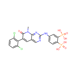 Cn1c(=O)c(-c2c(Cl)cccc2Cl)cc2cnc(Nc3ccc(P(=O)(O)O)c(P(=O)(O)O)c3)nc21 ZINC000001554111