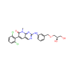 Cn1c(=O)c(-c2c(Cl)cccc2Cl)cc2cnc(Nc3cccc(COC[C@H](O)CO)c3)nc21 ZINC000038804395