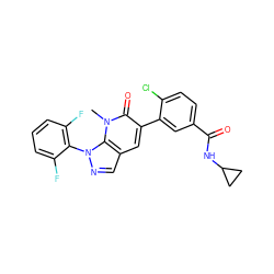 Cn1c(=O)c(-c2cc(C(=O)NC3CC3)ccc2Cl)cc2cnn(-c3c(F)cccc3F)c21 ZINC000043200945