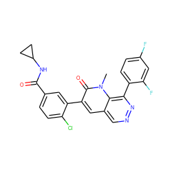 Cn1c(=O)c(-c2cc(C(=O)NC3CC3)ccc2Cl)cc2cnnc(-c3ccc(F)cc3F)c21 ZINC000064416783