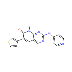 Cn1c(=O)c(-c2ccsc2)cc2cnc(Nc3ccncc3)nc21 ZINC000003832259