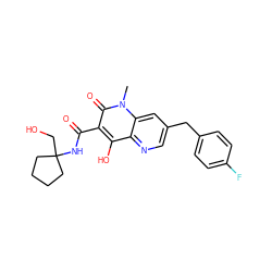 Cn1c(=O)c(C(=O)NC2(CO)CCCC2)c(O)c2ncc(Cc3ccc(F)cc3)cc21 ZINC000103099618