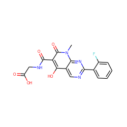 Cn1c(=O)c(C(=O)NCC(=O)O)c(O)c2cnc(-c3ccccc3F)nc21 ZINC000100038750