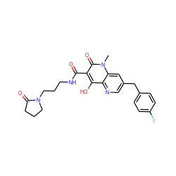 Cn1c(=O)c(C(=O)NCCCN2CCCC2=O)c(O)c2ncc(Cc3ccc(F)cc3)cc21 ZINC000103099991