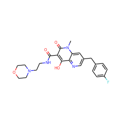 Cn1c(=O)c(C(=O)NCCN2CCOCC2)c(O)c2ncc(Cc3ccc(F)cc3)cc21 ZINC000103098608