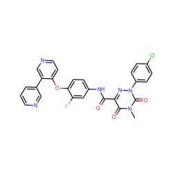 Cn1c(=O)c(C(=O)Nc2ccc(Oc3ccncc3-c3cccnc3)c(F)c2)nn(-c2ccc(Cl)cc2)c1=O ZINC001772581642