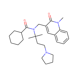 Cn1c(=O)c(CN(C(=O)C2CCCCC2)C(C)(C)CCN2CCCC2)cc2ccccc21 ZINC000058506239