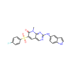 Cn1c(=O)c(S(=O)(=O)c2ccc(F)cc2)cc2cnc(Nc3ccc4[nH]ccc4c3)nc21 ZINC000198737751