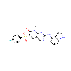 Cn1c(=O)c(S(=O)(=O)c2ccc(F)cc2)cc2cnc(Nc3cccc4[nH]ccc34)nc21 ZINC000198737731