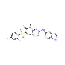 Cn1c(=O)c(S(=O)(=O)c2ccc(F)cc2F)cc2cnc(Nc3ccc4[nH]ccc4c3)nc21 ZINC000117727769