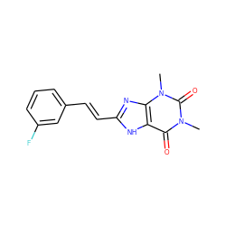 Cn1c(=O)c2[nH]c(/C=C/c3cccc(F)c3)nc2n(C)c1=O ZINC000013478023