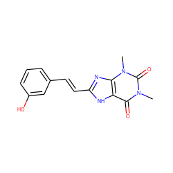 Cn1c(=O)c2[nH]c(/C=C/c3cccc(O)c3)nc2n(C)c1=O ZINC000013826933